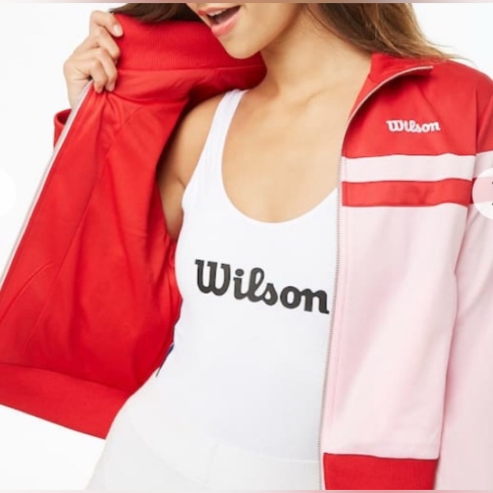 FOREVER 21 x WILSON RED PINK CROPPED TRACK JACKET  SZ M